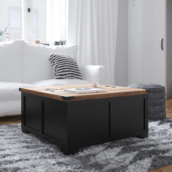 Flash Furniture Wyatt 35.75in Farmhouse Storage Coffee Table, Hinged Lift Top, Hidden Storage, Black/Rustic Oak ZG-ZP-030-BLK-GG - main
